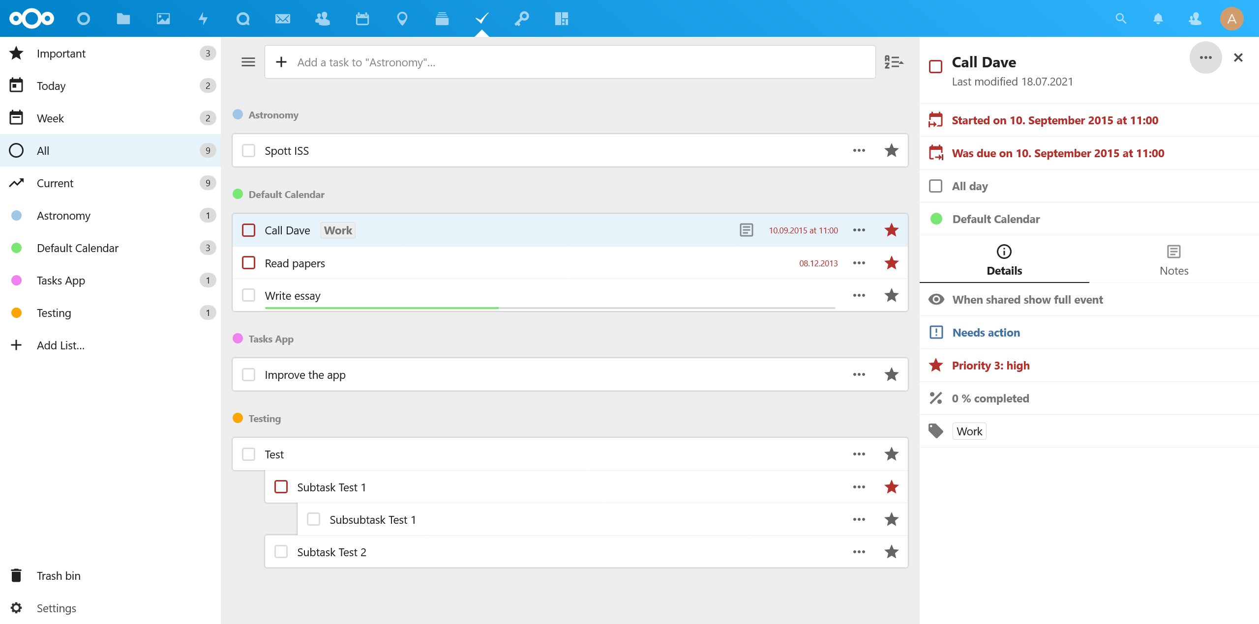 Nextcloud Tasks CalDAV list view