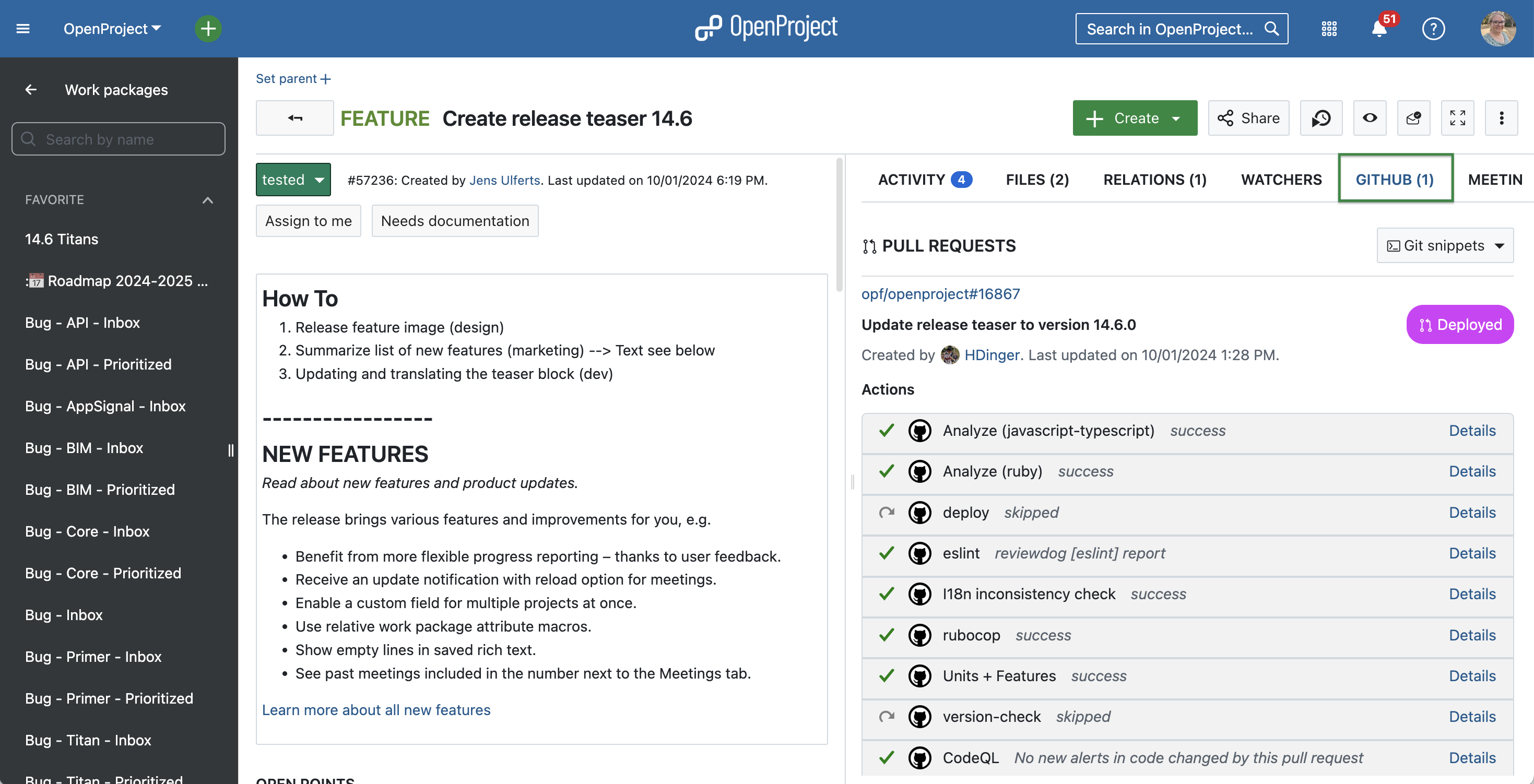 OpenProject work package board
