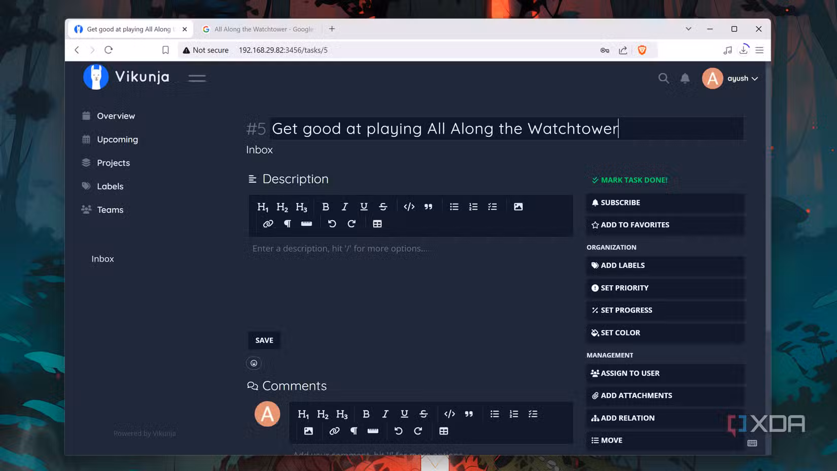 Vikunja web app Kanban board