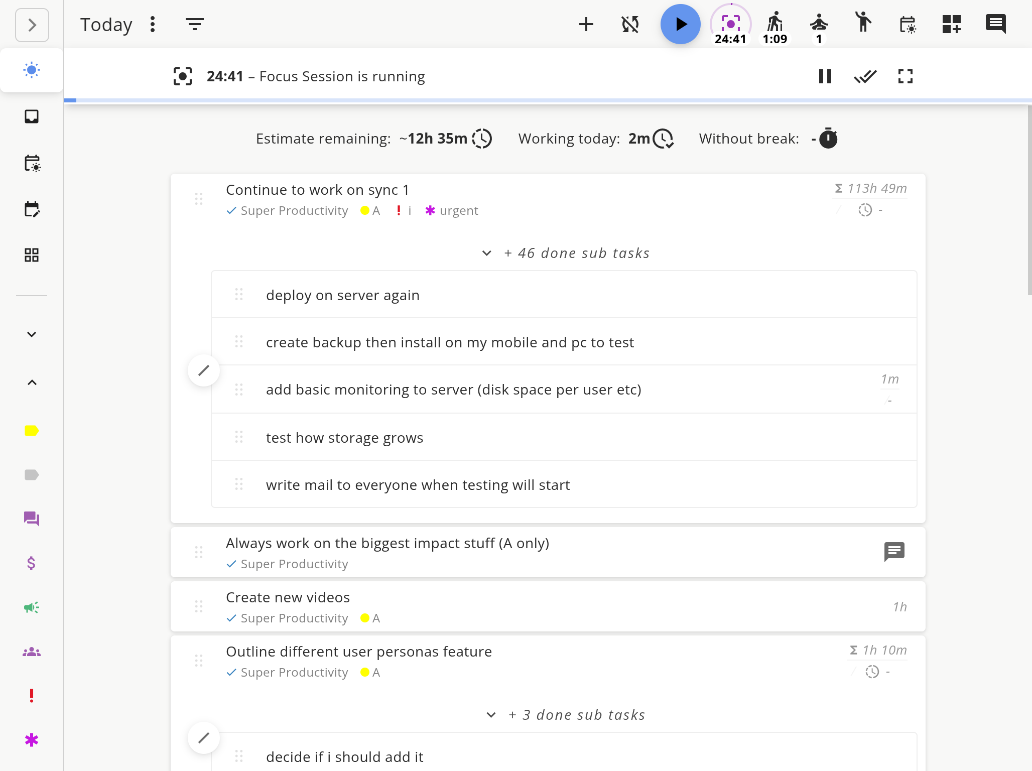 Focus session banner during deep work