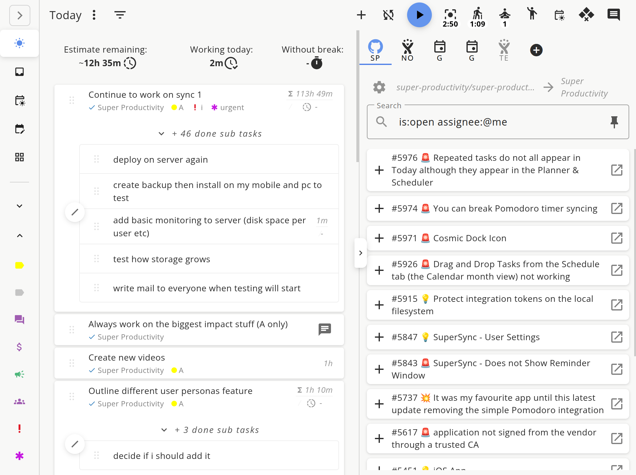 Issue panel showing imported tasks from external providers